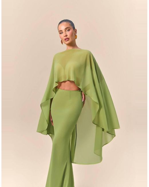 Wanderdoll Green X Emma Milton Primrose Chiffon Fishtail Maxi Skirt