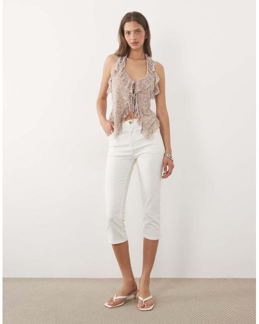 Miss Selfridge Natural Tie Front Ruffle Halter Neck Top