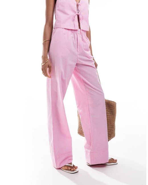 Pantalon large d'ensemble à détail caleçon - vichy ONLY en coloris Pink