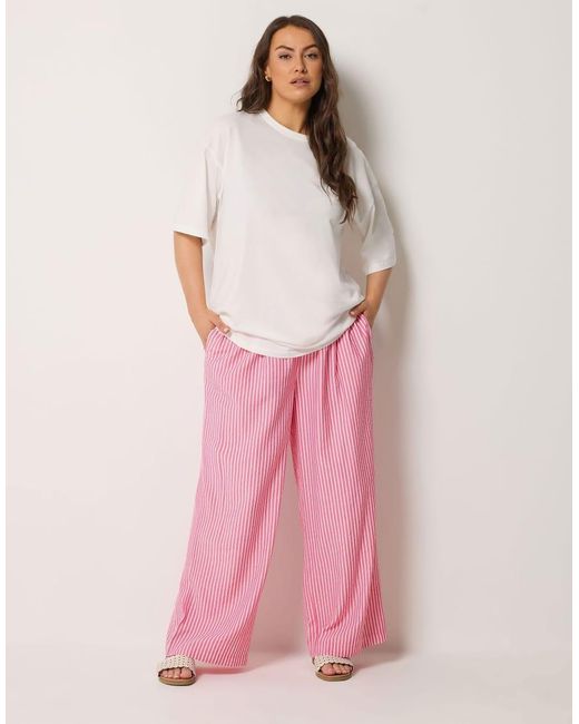 Yours Clothing Pink Stripe Wide Leg Trousers