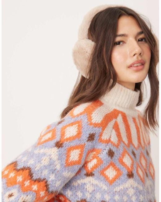 ASOS Red High Neck Boxy Fairisle Jumper