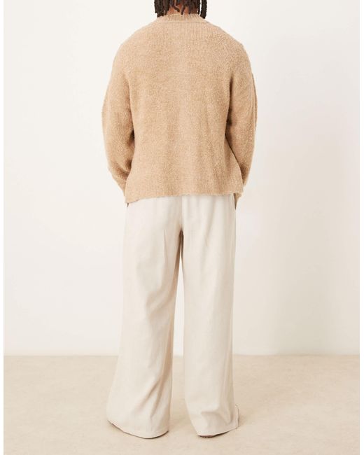 ASOS Natural Loose Fit Smart Trousers With Wide Waistband And Linen Blend for men