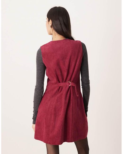 Threadbare Red Cord Button Front Mini Dress