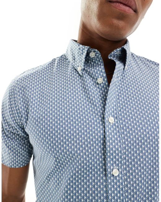 Ben Sherman Blue Short Sleeve Geo Spot Print Shirt for men