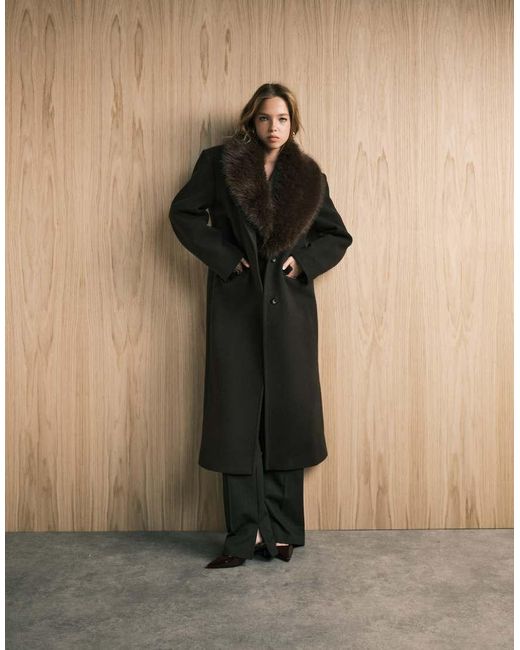 ASOS Dad Jas Van Wolmix Met Kraag Van Imitatiebont in het Black