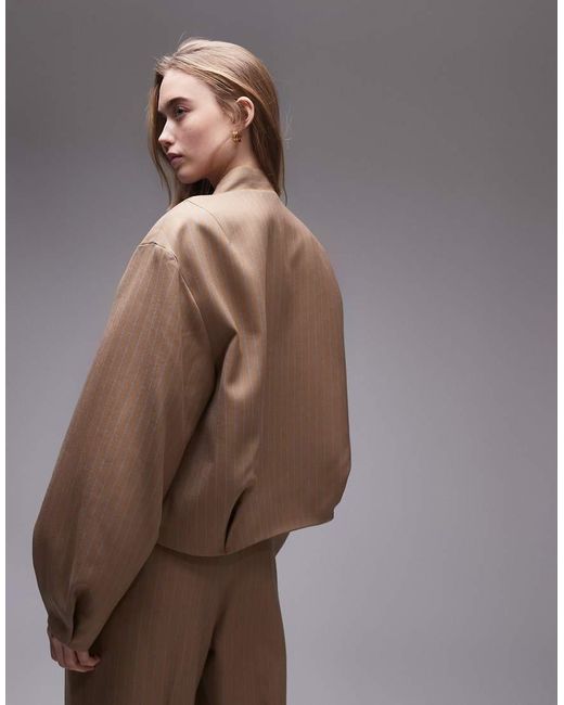 Giacca Bomber A Righe Con Zip E Pieghe di & Other Stories in Brown