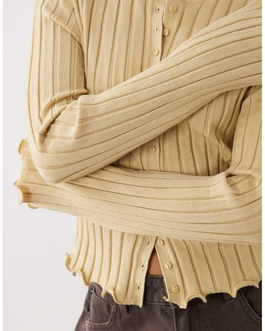 ASOS Natural Wide Rib Knit Frill Cuff And Hem Cardigan