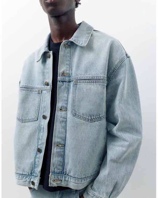 Pull&Bear Blue Denim Trucker Jacket for men