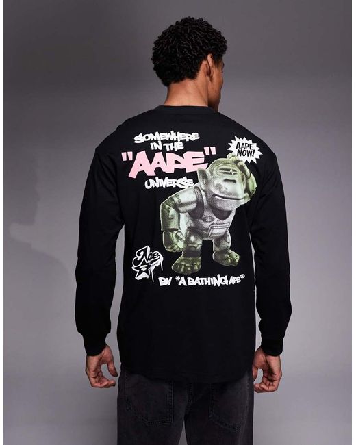 Aape By A Bathing Ape Black Aape By A Bathing Ape Long Sleeve T-Shirt for men