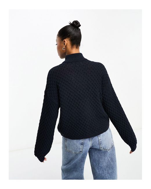 Vero Moda Blue Aware Honeycomb Textured Knitted Jumper With Sleeve Detail