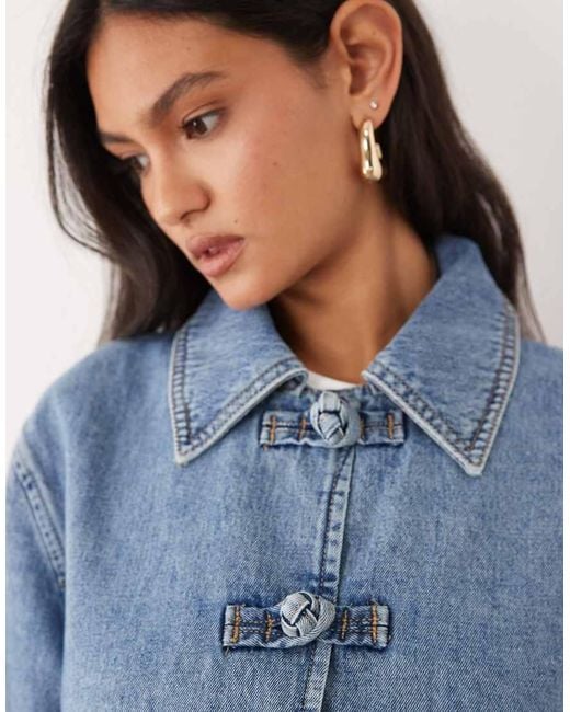 Mango Blue 100% Cotton Denim Jacket With Button Detail