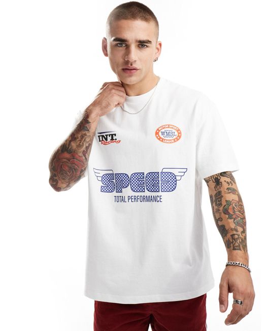 T-shirt à imprimé motocross Bershka pour homme en coloris White