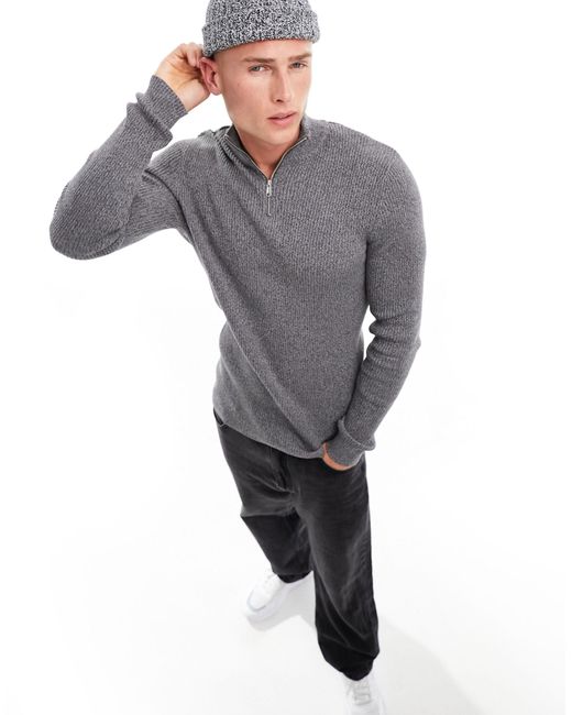Jersey gris jaspeado ajustado básico con cremallera corta ASOS de hombre de color Gray