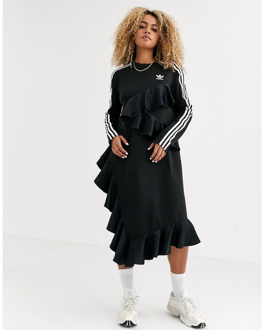 adidas Originals X J Koo Trefoil Ruffle Dress in Black | Lyst