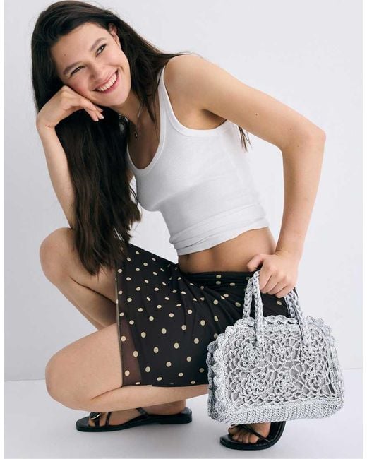 Stradivarius Gray Metallic Yarn Crochet Tote Bag