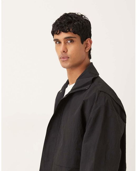 ASOS Black Oversized Funnel Neck Jacket for men