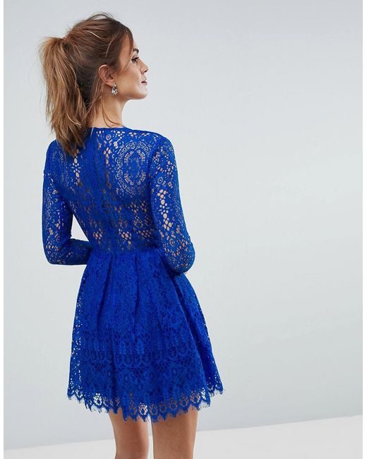 Lyst Asos  Long  Sleeve  Lace Mini Prom  Dress  in Blue