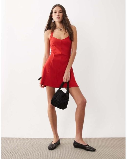 ASOS Red Rib Seam Detail Halter Mini Dress
