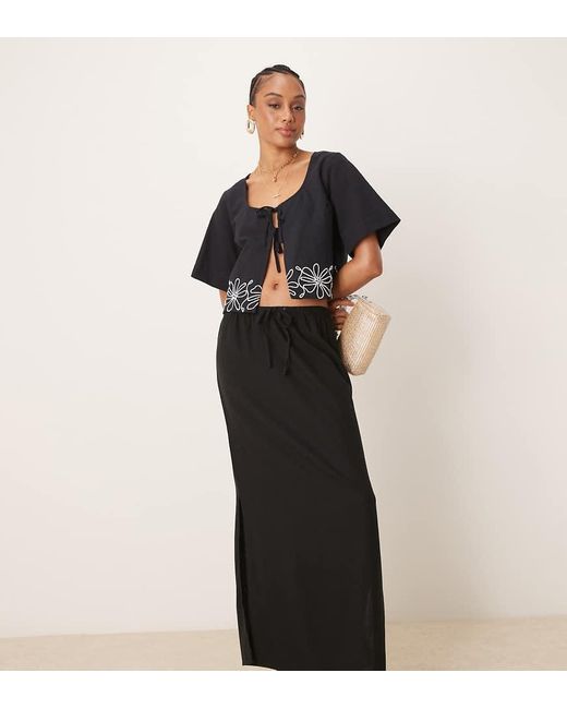 JDY Tall Black Linen Blend Maxi Skirt