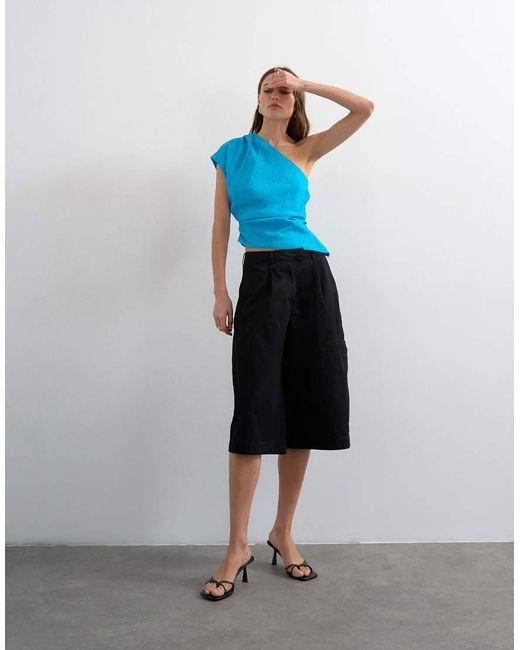 TOPSHOP Blue One Shoulder Top