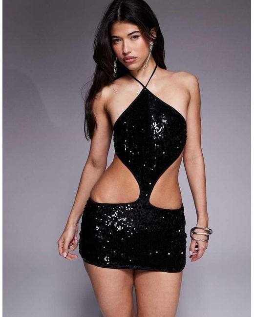 I.AM.GIA Black Ariella Halterneck Extreme Cut Out Open Back Sequin Mini Dress