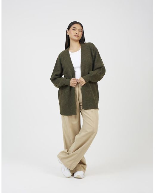Brave Soul Green Fisherman Knit Dropped Shoulder Cardigan