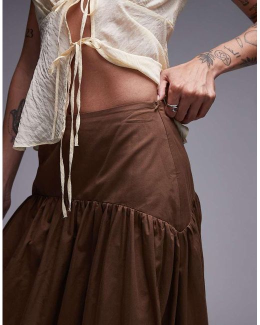 Gonna Lunga Con Vita Scesa di ASOS in Brown