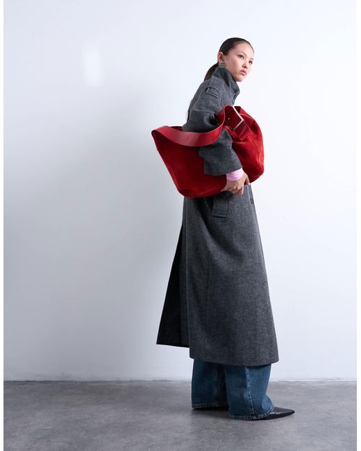 TOPSHOP Blue Formal Longline Funnel Neck Car Coat