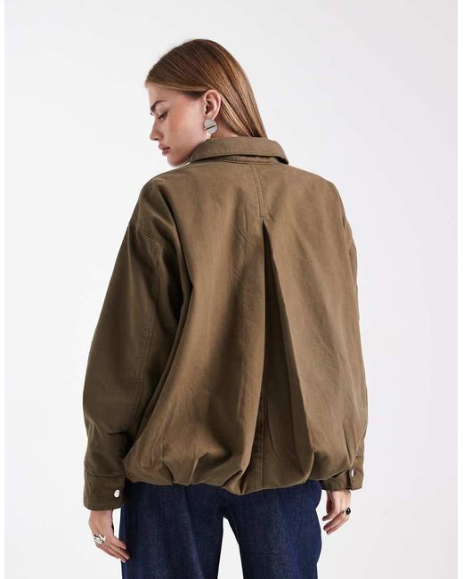 ASOS Blue Surplus Contrast Leather Collar Bomber Jacket