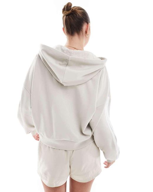 Adidas Originals White Adidas Sportswear Essentials 3-Stripes French Terry Quarter-Zip Hoodie