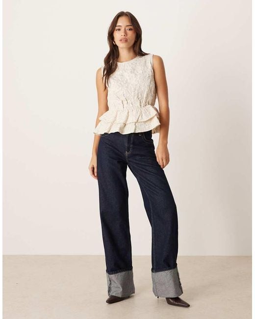 Vila Natural Sleeveless Jacquard Peplum Top