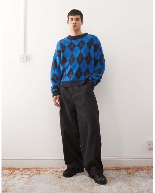 Collusion Blue Argyle Knitted Sweat for men