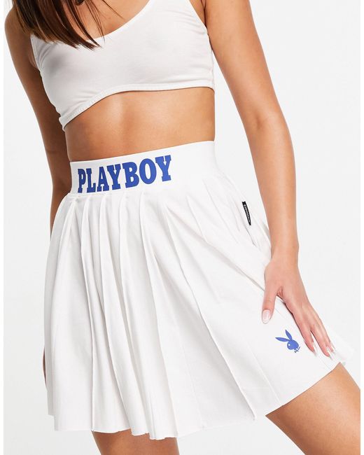 Missguided White Playboy Sports Co-ord Tennis Skirt