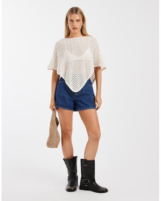 Hollister White Knitted Crochet Poncho