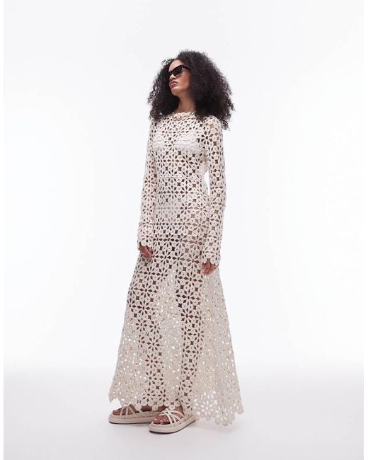 TOPSHOP Multicolor Knitted Crochet Long Sleeve Maxi Dress