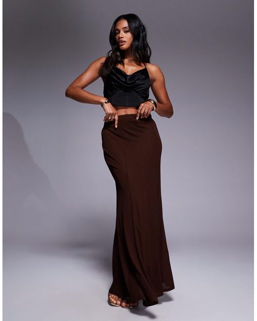ASOS Brown Godet Semi Sheer Maxi Skirt