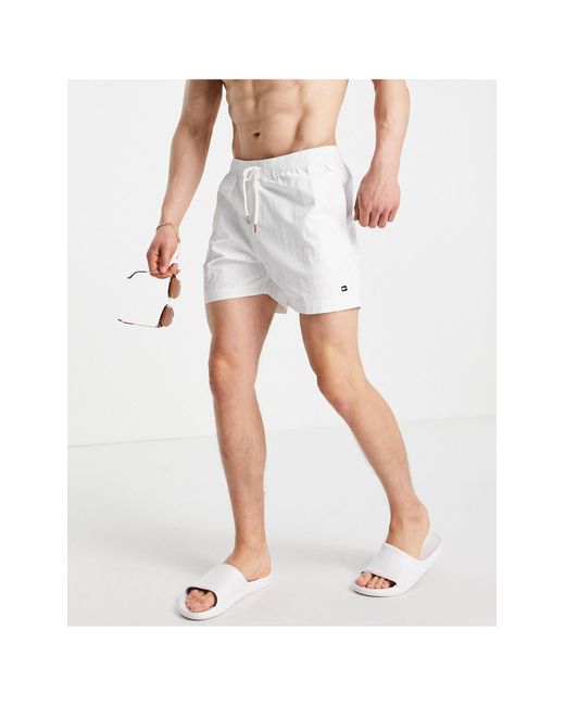 Tommy Hilfiger Swim Shorts With Small Flag Logo in White for Men - Lyst