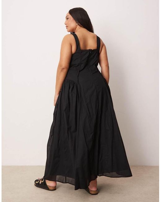 ASOS Black Asos Design Curve Prairie Square Neck Maxi Dress With Dropped Waist
