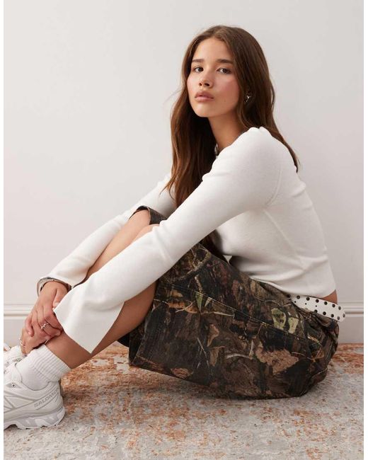 Collusion White Knitted Slash Neck Long Sleeve Top
