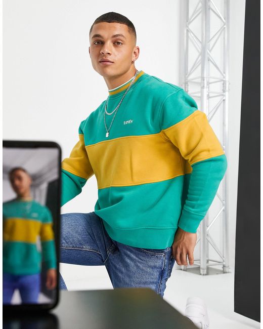 Levi's Green Logo Colour Block Chest Stripe Tipped Sweatshirt for men