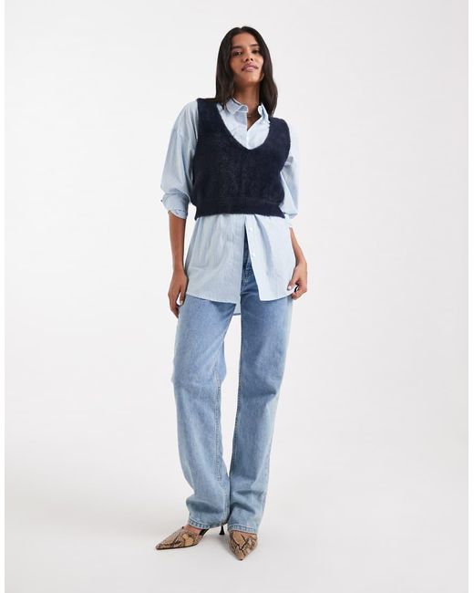 WeWoreWhat Blue V-neck Fluffy Sweater Tank