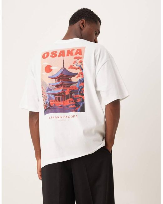 SELECTED Oversized T-Shirt Met Japanse Stadsprint Op De Achterkant in het White voor heren