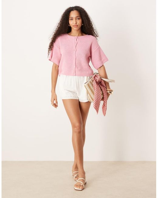 ASOS Pink Knitted Short Sleeve Cardigan