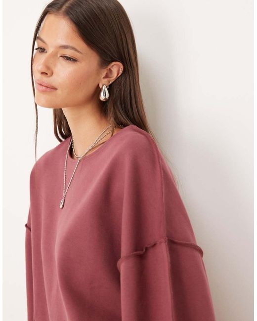 ASOS Red Interlock Boat Neck Sweat With Seam Detail
