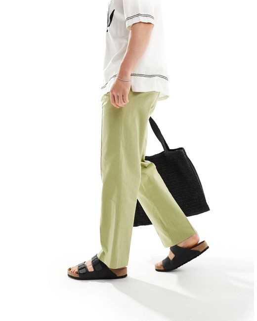 Pantalon droit élégant en lin mélangé - sauge ASOS pour homme en coloris White