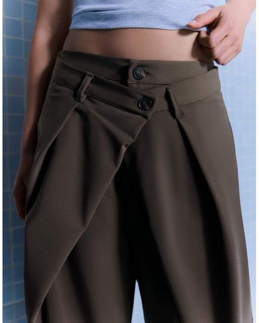 Bershka Gray Barrel Trousers With Pleats