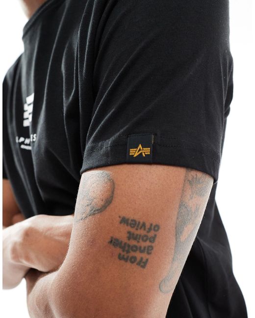 Alpha - t-shirt nera con logo sul petto di Alpha Industries in Black da Uomo