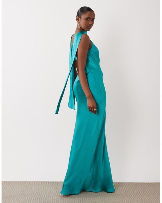 TFNC London Blue Satin One Shoulder Maxi Dress With Scarf