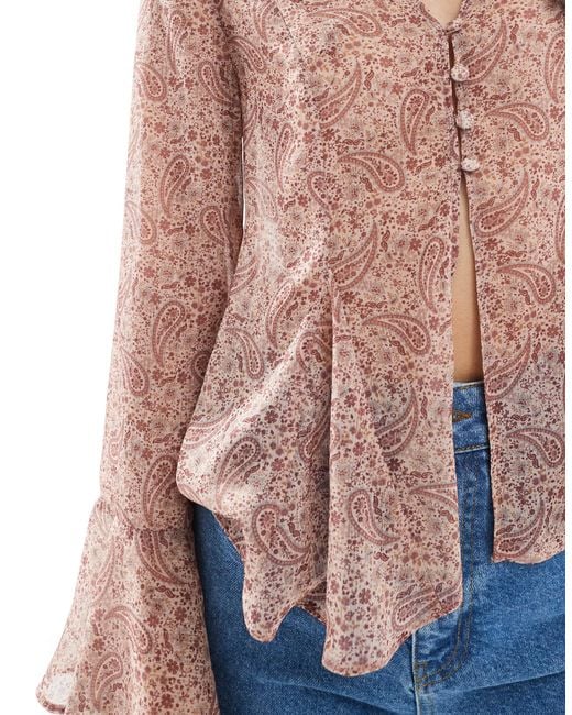 Miss Selfridge Multicolor – bluse aus chiffon mit paisleymuster, ausgestellten ärmeln und knopfleiste
