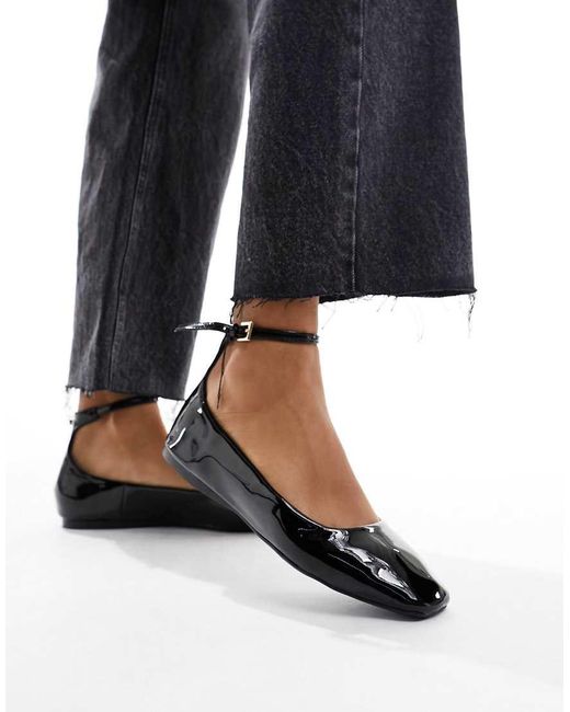 London Rebel Black Ankle Strap Ballet Shoes